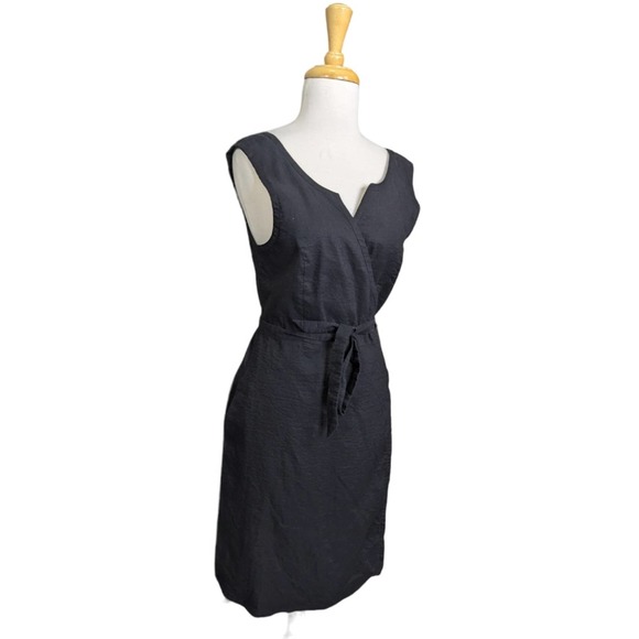 Aday Wind Down Wrap Dress Medium Black Linen Blend Pockets Belted - Picture 4 of 16